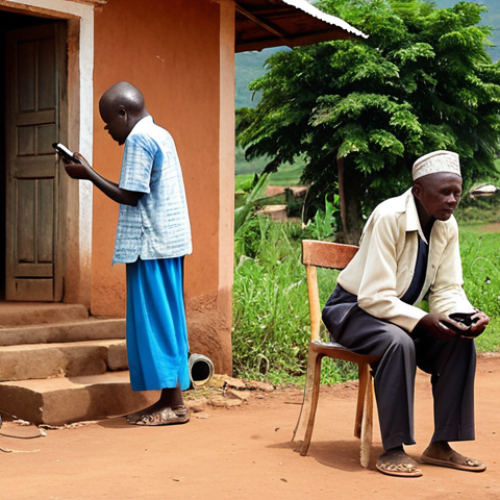 Home 14 Visualizing Burundi's media landscape: A stark contrast between old and new. In the foreground, an elderly Burundian in a humble, rural setting intently listens to a classic battery-powered radio, its signal strong and clear, symbolizing reliable traditional media. In the background, a young Burundian in a semi-urban area struggles with a low-cost smartphone, a weak or no signal icon visible, representing the digital divide and connectivity challenges. The scene should convey both the enduring importance of radio and the nascent, yet difficult, rise of digital access. Authentic, respectful, warm lighting.