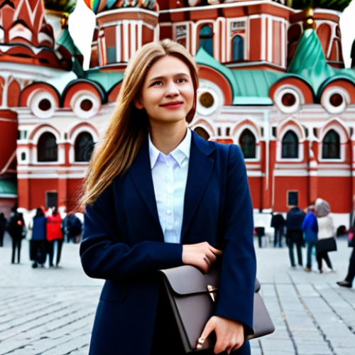 Home 7 **
A professional businesswoman, fully clothed in a stylish and modest business suit appropriate for Moscow's autumn weather, stands confidently in front of the iconic St. Basil's Cathedral in Red Square. She holds a sleek laptop bag. The background is slightly blurred, emphasizing her presence. Perfect anatomy, correct proportions, natural pose, well-formed hands, proper finger count, natural body proportions, safe for work, appropriate content, professional, modest, family-friendly, high quality.
**