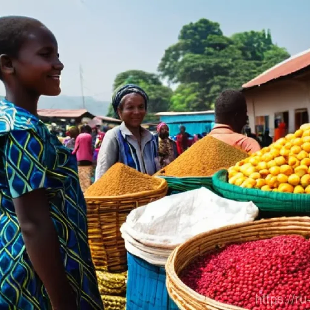 부룬디로 이주한 외국인의 경험 - **A Vibrant Burundian Market Scene:** A bustling outdoor market in Bujumbura, Burundi, on a bright, ...
