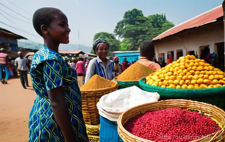 부룬디로 이주한 외국인의 경험 - **A Vibrant Burundian Market Scene:** A bustling outdoor market in Bujumbura, Burundi, on a bright, ...