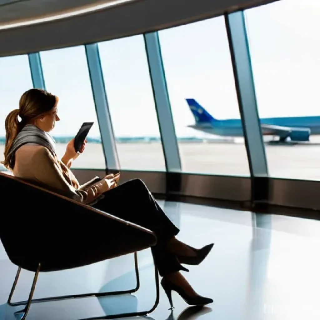 부룬디로 가는 항공편 - **Prompt 1: Modern Airport Hub Relaxation**
    A sleek, wide-angle shot of a traveler, a woman in h...