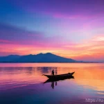부룬디 여행 팁 - **"A breathtaking, serene sunset over Lake Tanganyika in Burundi. The sky is painted in vibrant hues...